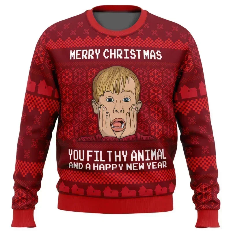 Autumn and Winter Merry Christmas Home Alone Ugly Christmas  Cartoon Anime 3D Funny Printed Ugly Christmas Sweaters Jumpers Tops