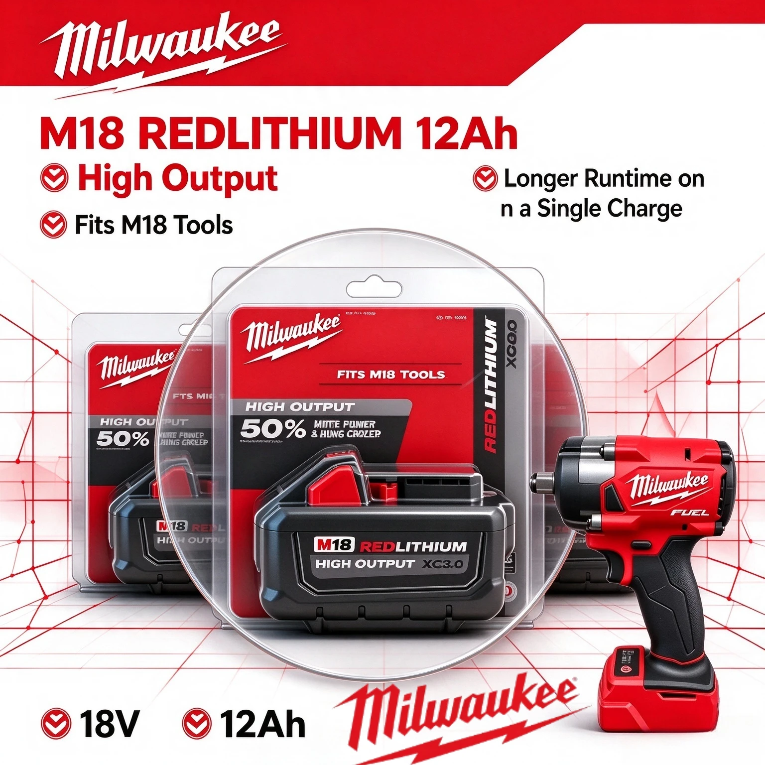 Original Rechargeable Milwaukee M18 Lithium Ion Battery 8.0Ah M18HB8 M18B6 48-11-1860 48-11-1850 For 18V Cordless Power Tools