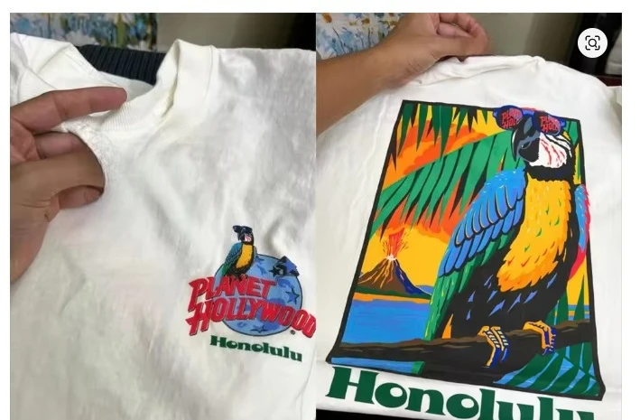 Honolulu Parrot American Street Vintage pintura al óleo estilo tendencia Retro hombro manga corta Camiseta de algodón para hombres camiseta suelta