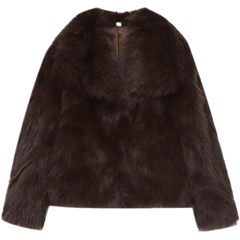 Fall 2025 Women's Loose Versatile Artificial Fur Jaet New Arrival Faion Outerwear Long Sve Regular Length Ladies Coat