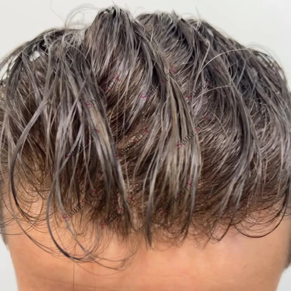 Dark Blonde 0.02mm Ultra Thin Skin Vloop Super Natural Hairline Human Hair Men Toupee Natural Front Grey Hair System Prosthesis