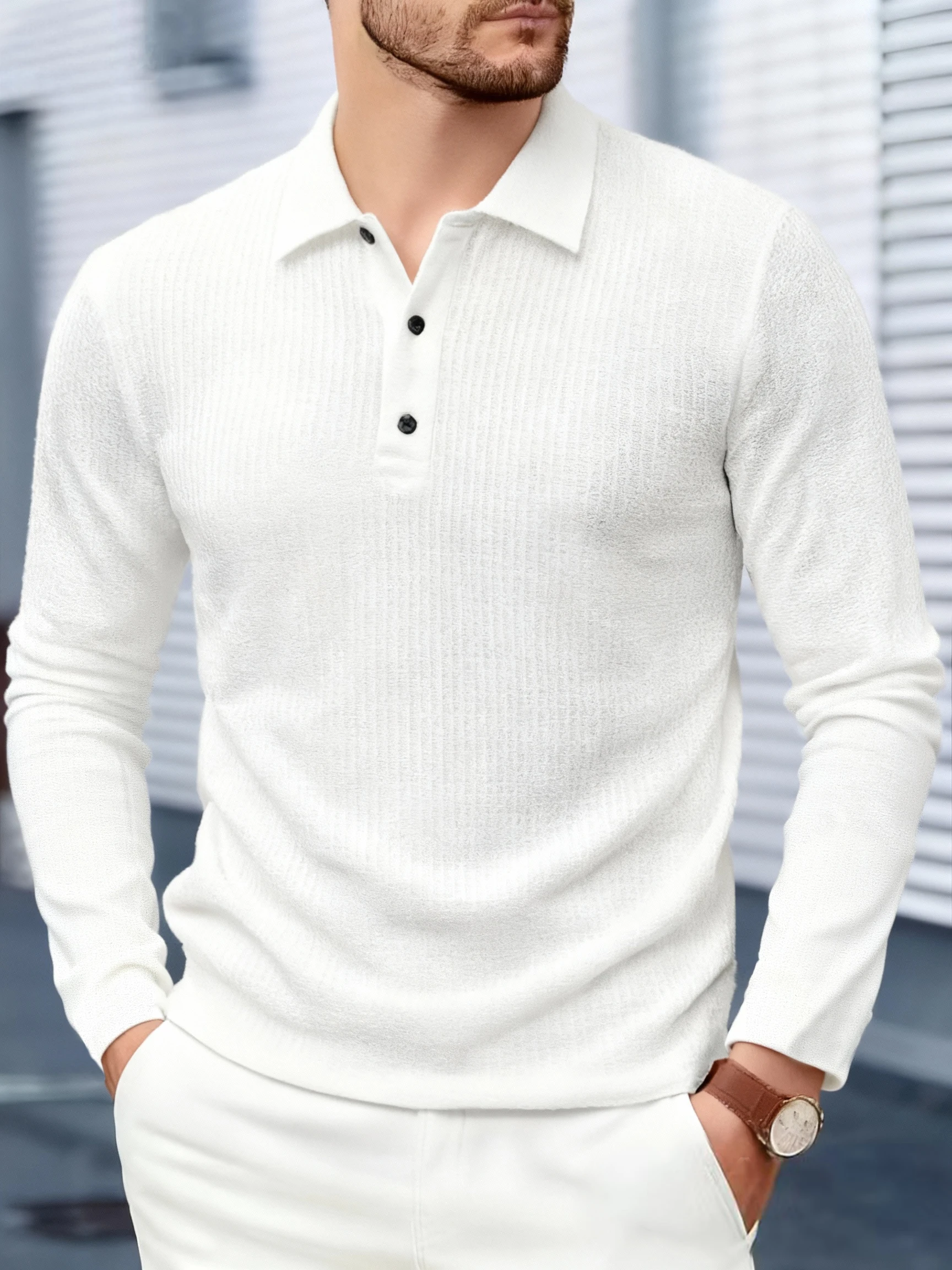 New Men's Business Casual Long Sleeved Solid Color Polo Shirt Fashionable Breathable Comfortable And Multifunctional Top