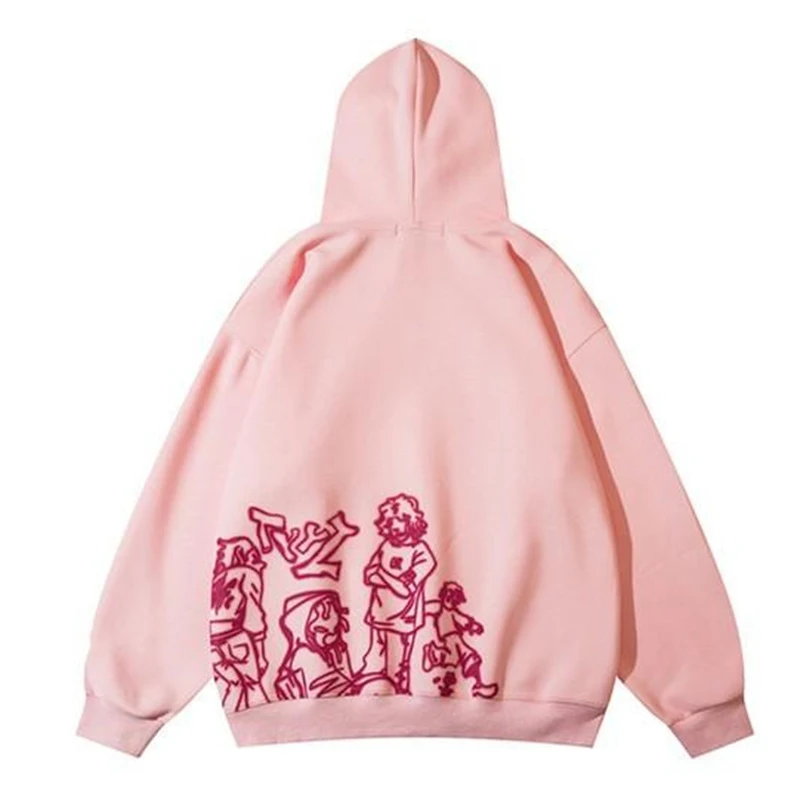 BIG PROMOTION Y2K Autumn/Winter Graffiti Street Pink Casual Sports Hoodie Loose Cartoon Print Pullover Sweater Hip Hop Women's