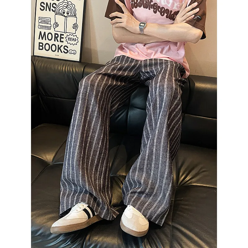 

High Waisted Straight Leg Wide Trousers with Stripes - Comfortable Casual Lounge Pants for Men Plus Size Available M-XXXXXXXXL