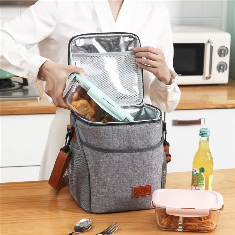 Borsa da pranzo isolante per Tote grigia portatile di moda per la scuola di lavoro d\'ufficio borse termiche per Picnic all\'aperto in tessuto Oxford