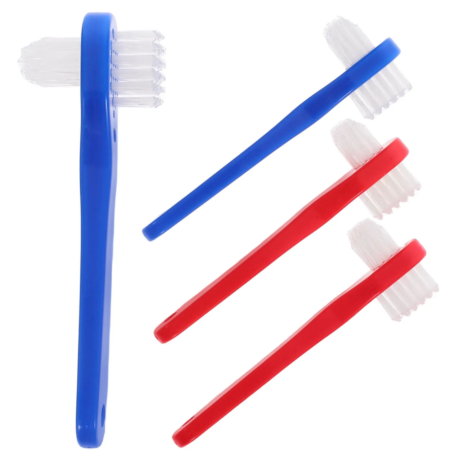 4Pcs Small Adult Portable Brush Dual Head Denture Cleaner Brush Extra Soft Bristles for on The Go False Teeth Maintenance