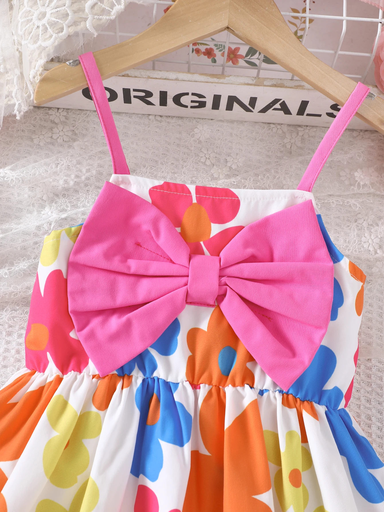 Girls Summer New Sweet And Cute Flower Sling Dress For Leisure Vacation, Small And Fresh Style, Big Bow Design Dress