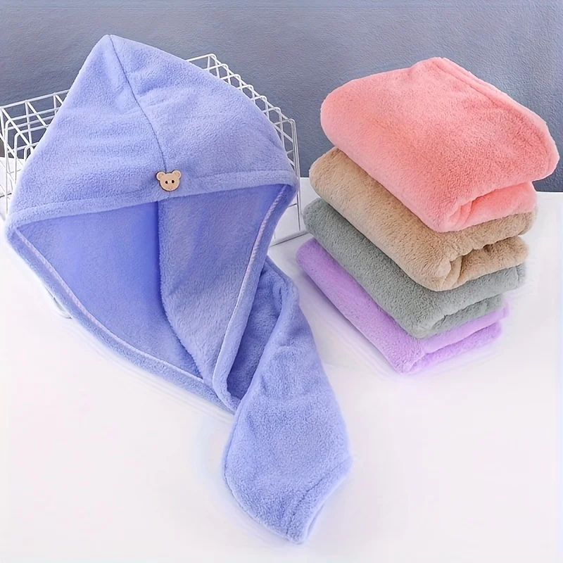 1 thick high-density coral fleece dry hair cap, bathroom dry hair towel, absorbent shower cap, quick drying headscarf