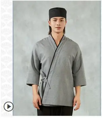 Japanisches Kochhemd, Uniform, Arbeitskleidung, Kimono, Kellner, Chef, Sushi, Restaurant, Küche, Tops, Grau