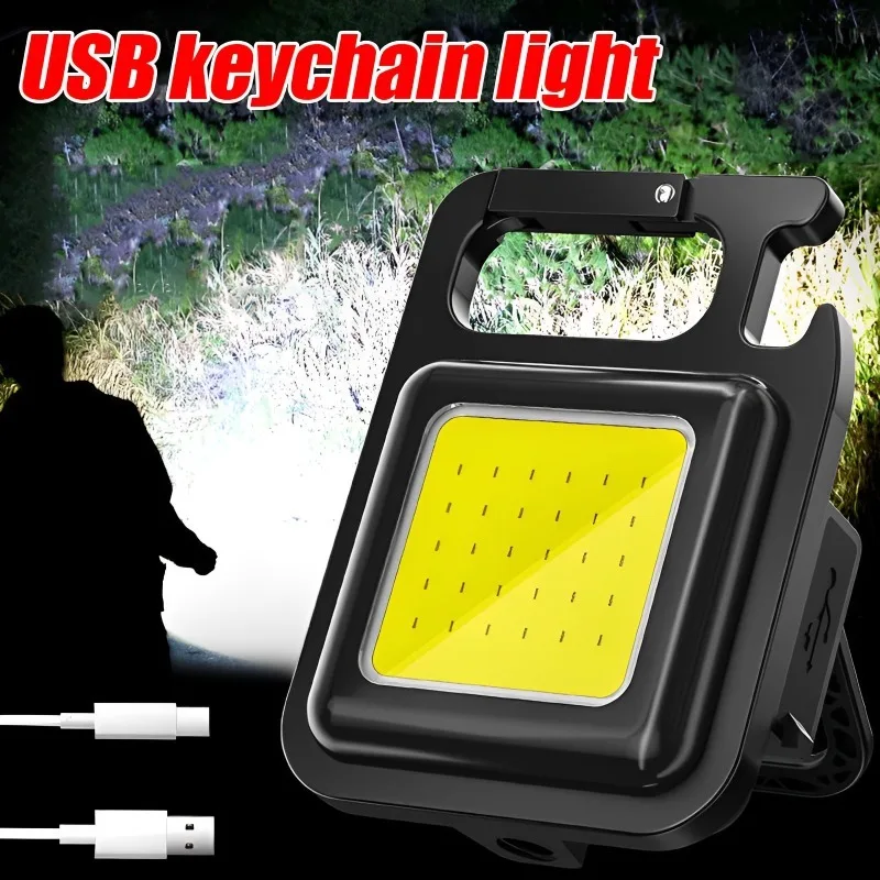 Mini LED Keychain Flashlights Multifunctional Portable COB Work Light USB Charging Camping Lamp Outdoor Torch Fishing Lantern