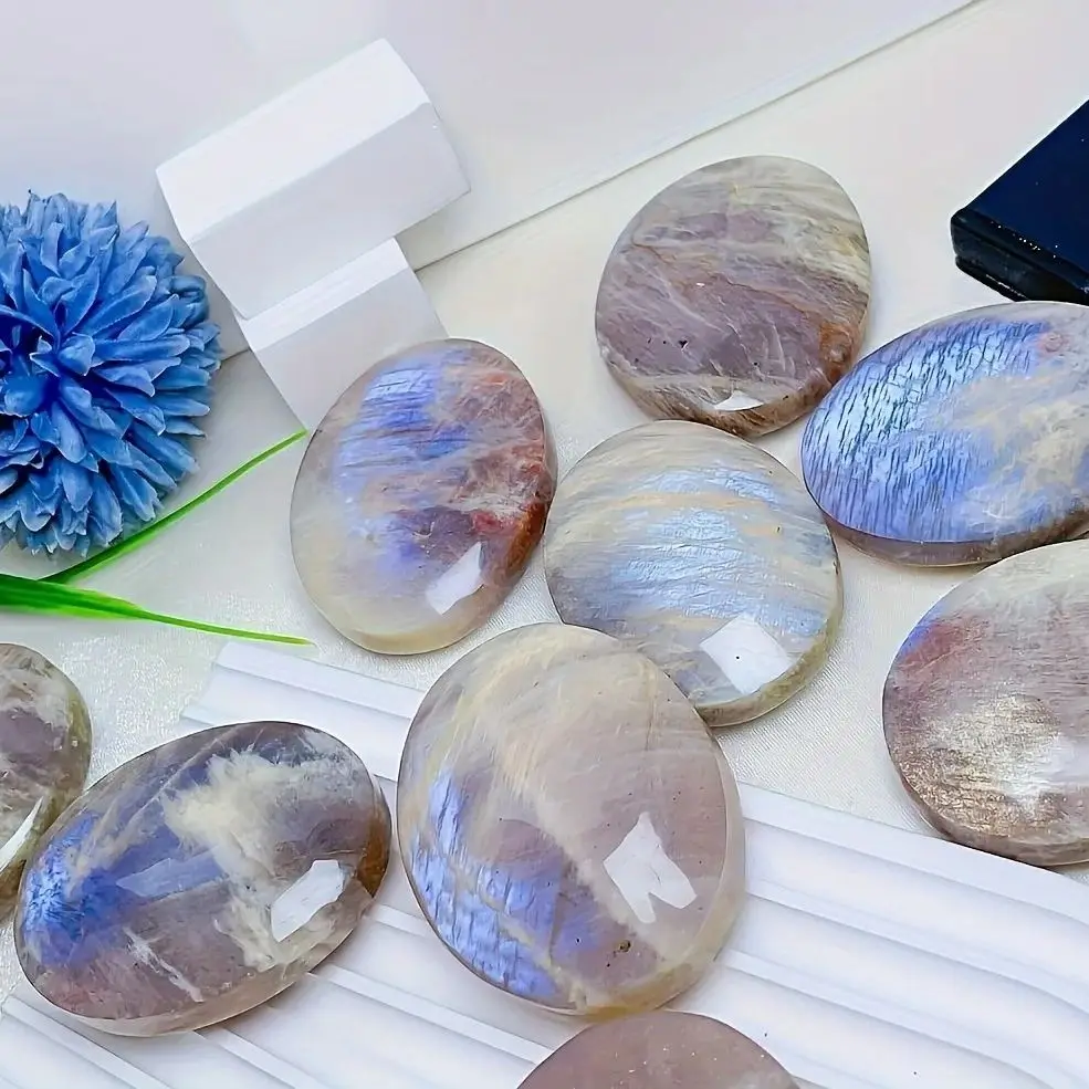 Natural Blue Luminous Stone Crystal Palm Stone for Mind Healing Finger Massage Energy Healing Feng Shui Meditation Worry Stone