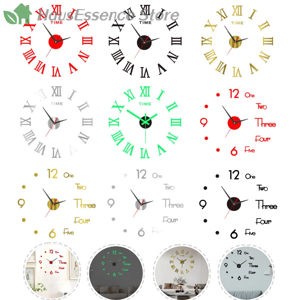 ※3D Luminous Wall Clock Frameless Acrylic DIY Digital Clock Wall Stickers Mute Clock Office Decor High Quality Premium De