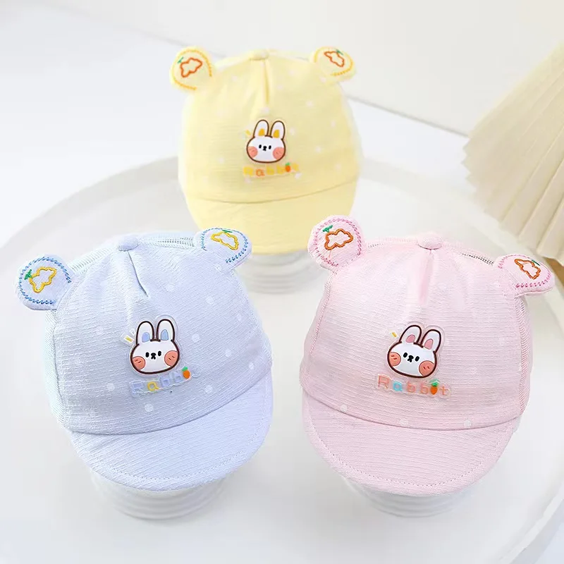 

3 Colors Summer Baby Cute Cartoon Bunny Peaked Caps Boys Girls Sun Protection Hat Infants Mesh Hats 0-8M