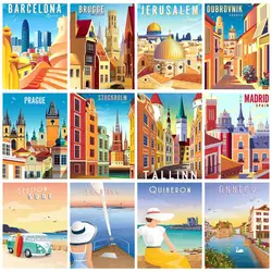 RUOPOTY Painting By Numbers Acrylic City Poster Modern Diy Crafts Canvas Wall Art Bedroom Decoration