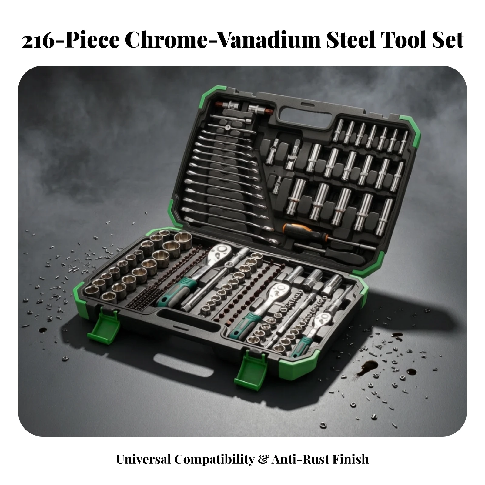 Mechanic Tool Kit Chrome Vanadium Steel Socket and Wrench Set Tool Set with Carrying Case Portable Toolbox Corrosion Resistant