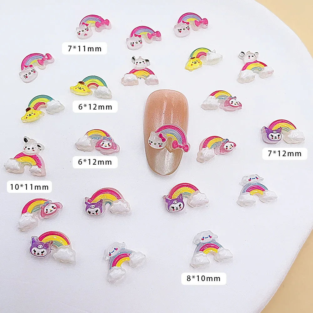 100 قطعة/الحزمة قوس قزح مرحبا كيتي مسمار السحر-الفن الراتنج الملونة مسمار الفن ، لطيف الصحافة على مسمار ديكور DIY بها بنفسك Kawaii عمليات تجميل الأظافر #1