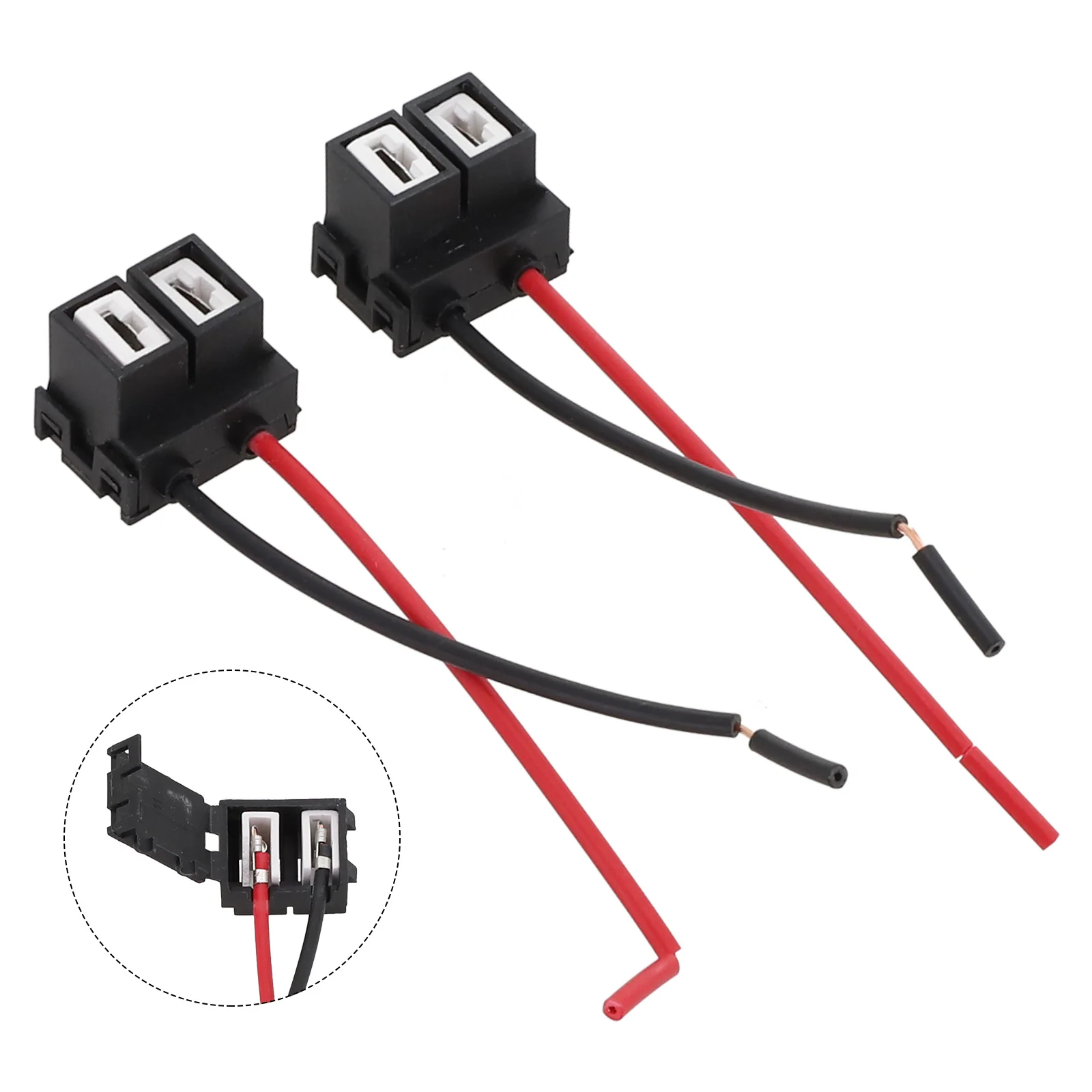 2pcs H7 Headlight Bulb Socket Connector Heavy-Duty Copper Wire Harness Pigtail For LED HID Lamp Anti-Flicker Error Free Fix
