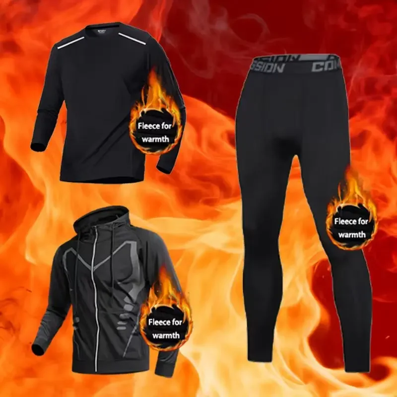 Comprehensive Training Fleece Set 3-piece Set, warm and close-fitting, comfortable for exercise