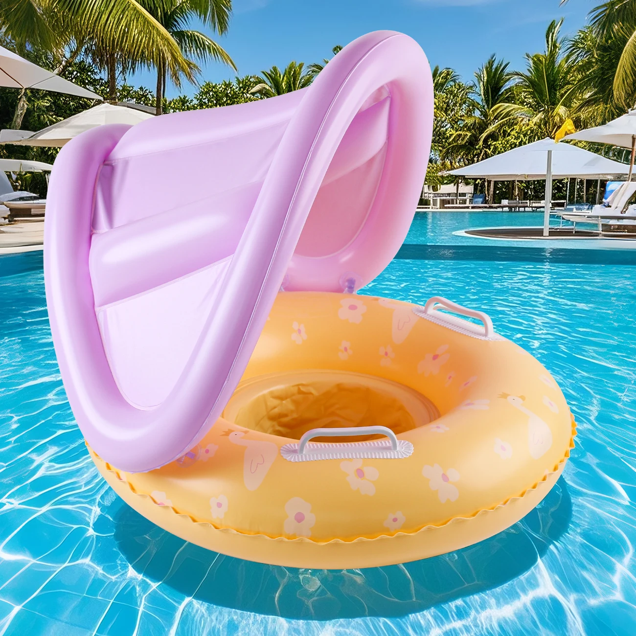 1PC インフレータブルプールフロート、黄色のキャノピーシート付き、夏のプールの水に浮かぶため