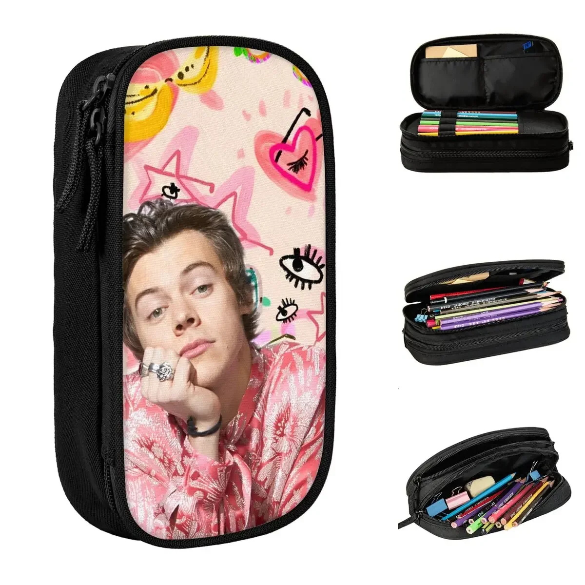 Fun Harrys Styles Singer Pencil Cases Pencil Box Pen for Student Large Storage Bag Office Gift Stationery