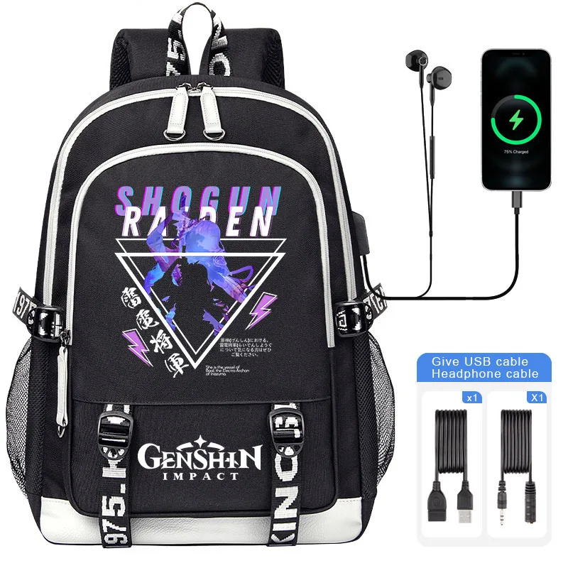 Genshin Impact Men Rucksack School Teen Backpack Raiden Shogun Print boy USB Charging Laptop Bags Travel Canvas Backpack