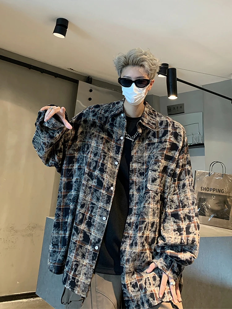 

Мужская рубашка-куртка в американском стиле оверсайз в клетку, весенне-осенняя, модная, свободного кроя, с длинными рукавами, в стиле High Street, городская одежда