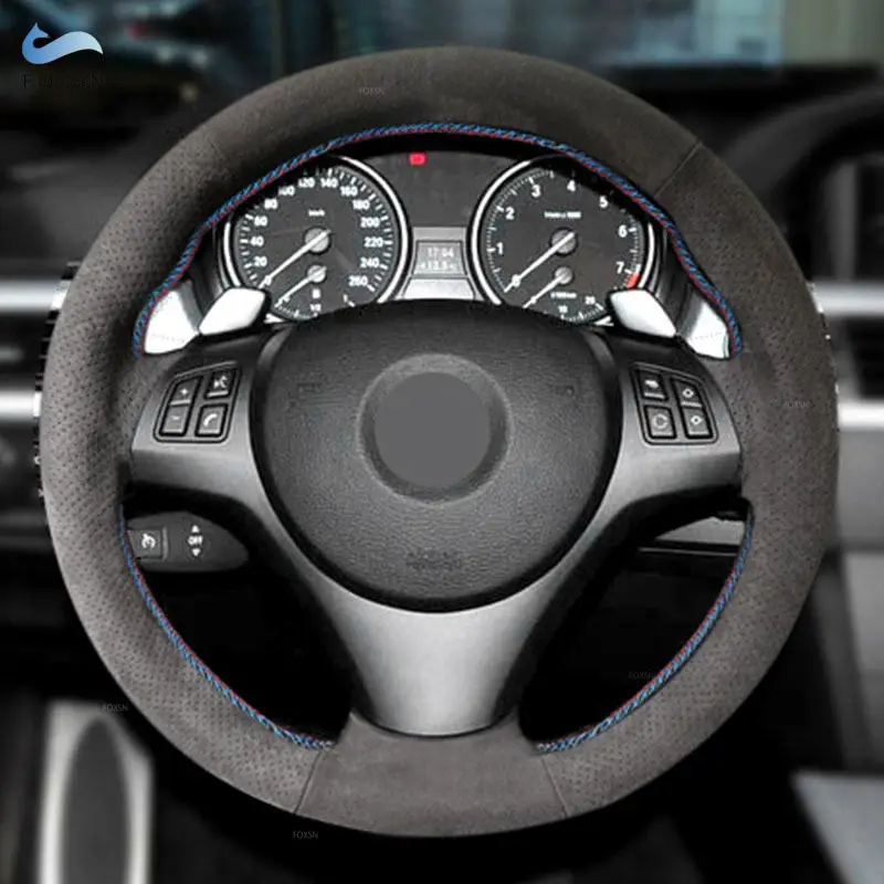 

Suede Leather Steering Wheel Cover For BMW M Sport X1 E84 2011-2013 (old style) E82 E87 120i 130i 120d E90 with Red Blue Threads