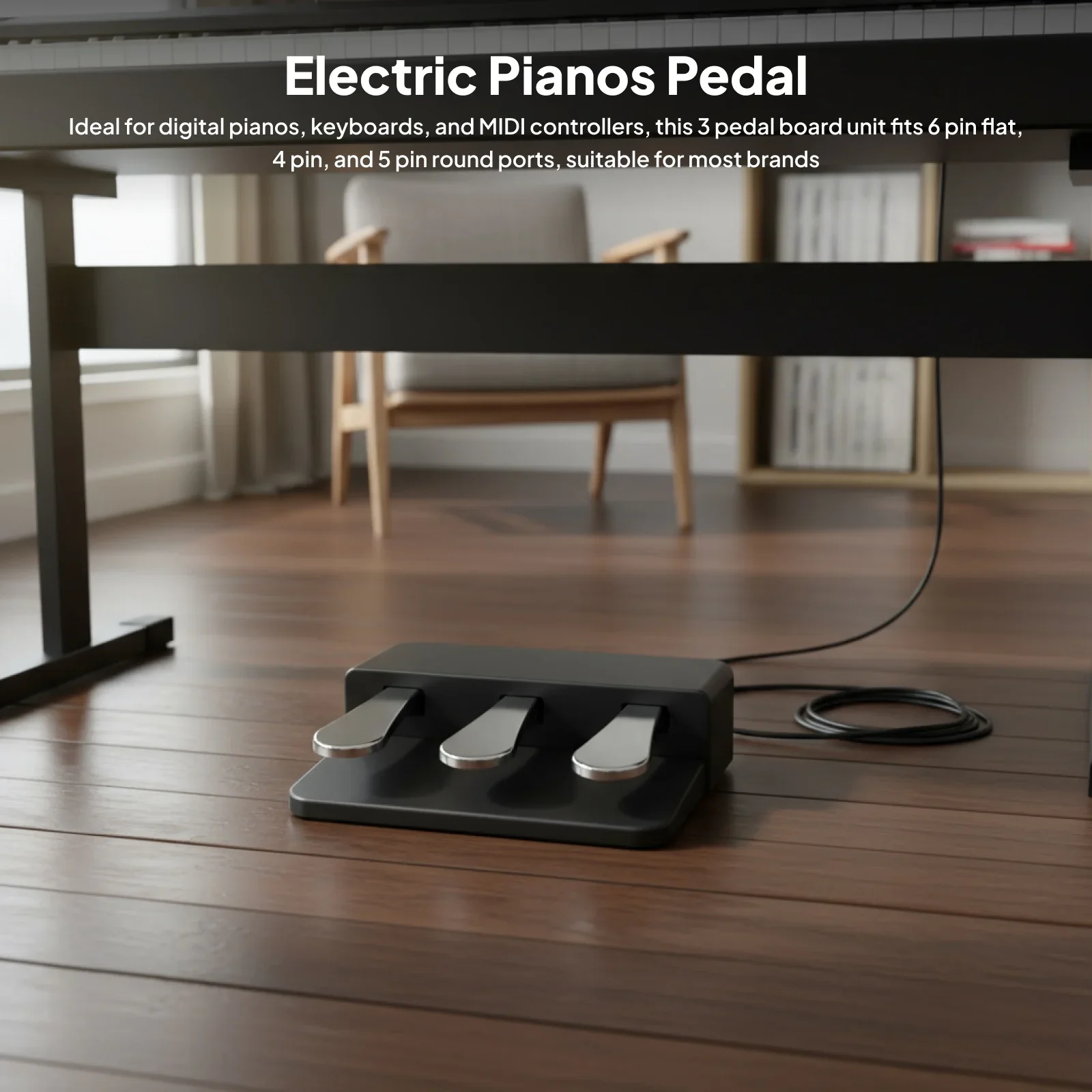 Electric Piano 3-Pedal Unit - Universal Replacement Sustain Pedal for Digital Keyboards & Synthesizers