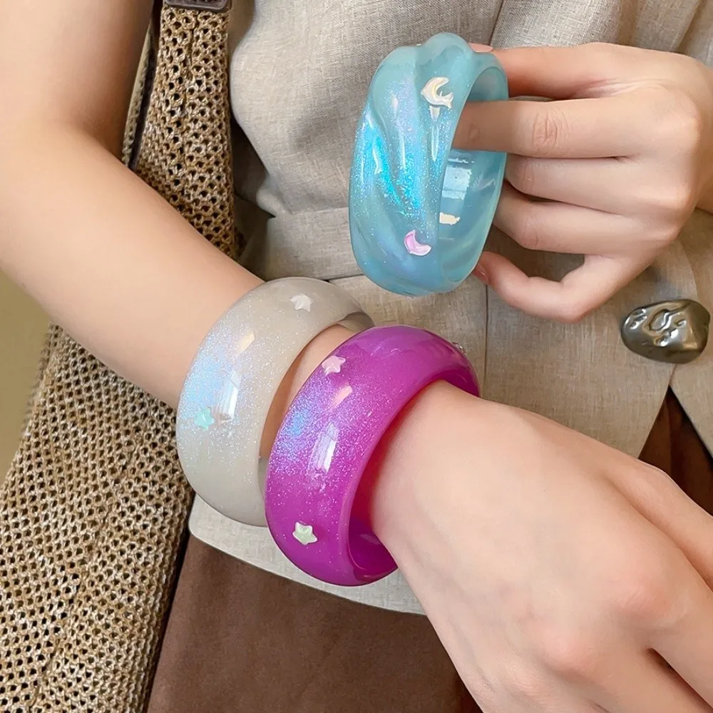 Resin Smudging Aurora Dopamine Bangle Star Mermaid Tail Deocr Circle Geometric Women Wide Bracelet Europe American Style