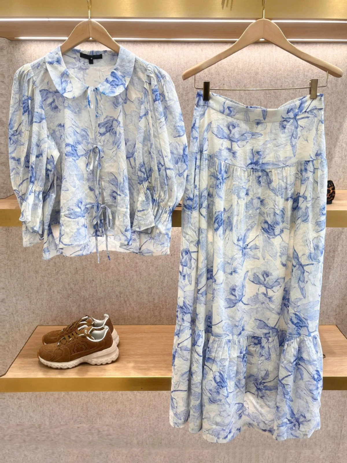 

M Home Nan You High End Floral Print irt Top And f Skirt Set Spring 2025 Cotton Blend Medium Sve Busin Casual Wome...