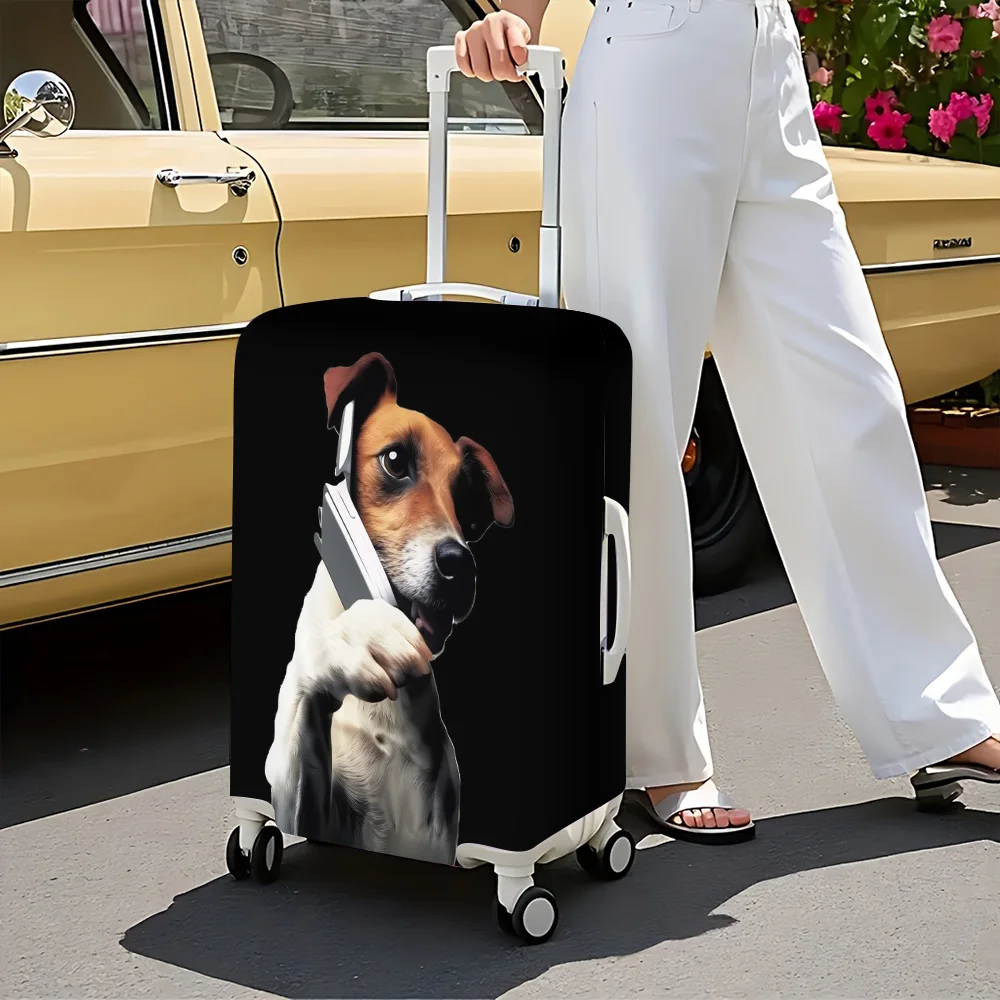 1pc dog phone print luggage cover. Fits suitcases from 18 to 32 inches; effectively protects your luggage