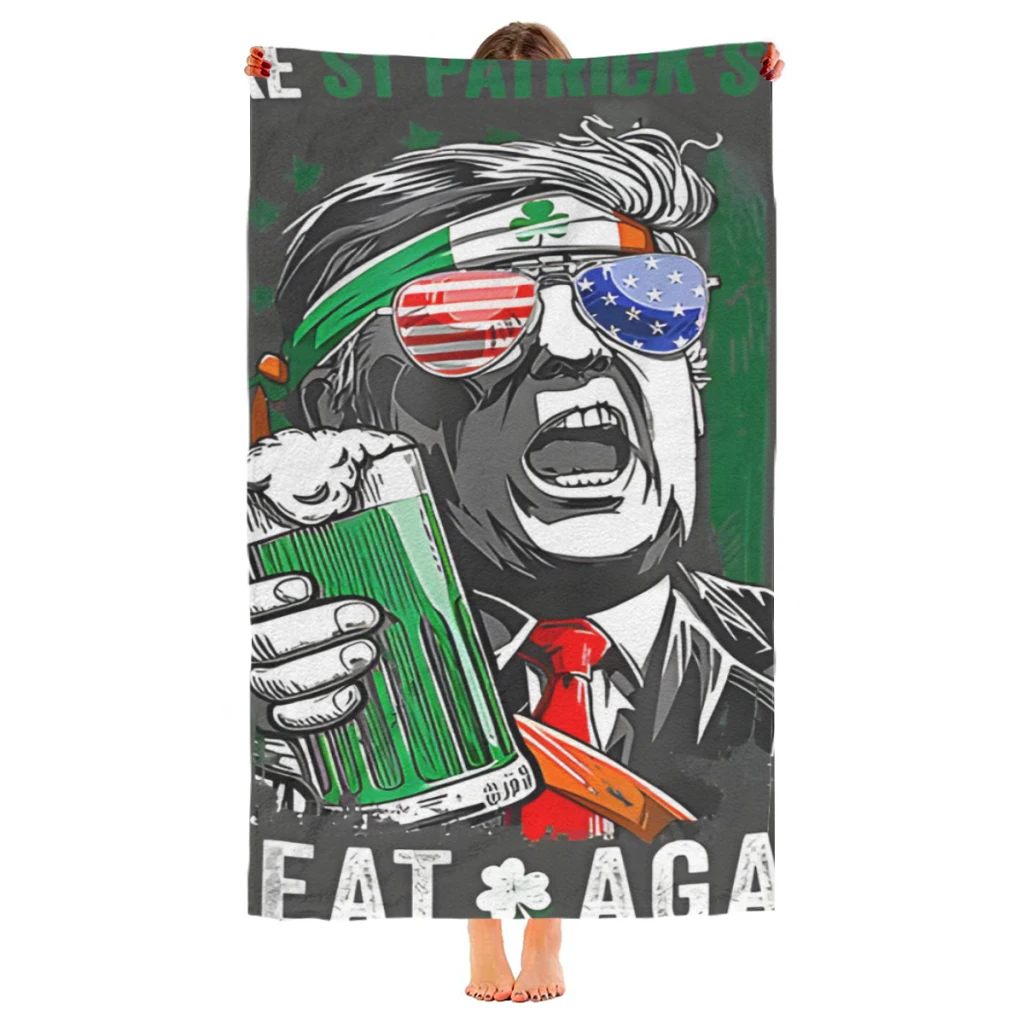 Quick Drying Beach Towels Make St Patricks Day Great Again Fun Leprechaun Trump Beer Oversized 30x60inch Printing Towel