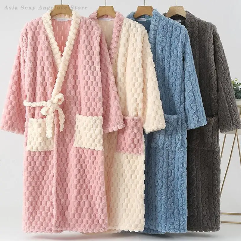 

Flannel Women Sleepwear Absorbent Bathrobe Kimono Gown Coral Fleece Nightgown Nightwear Robe Home Dress Autumn Winter Lingerie
