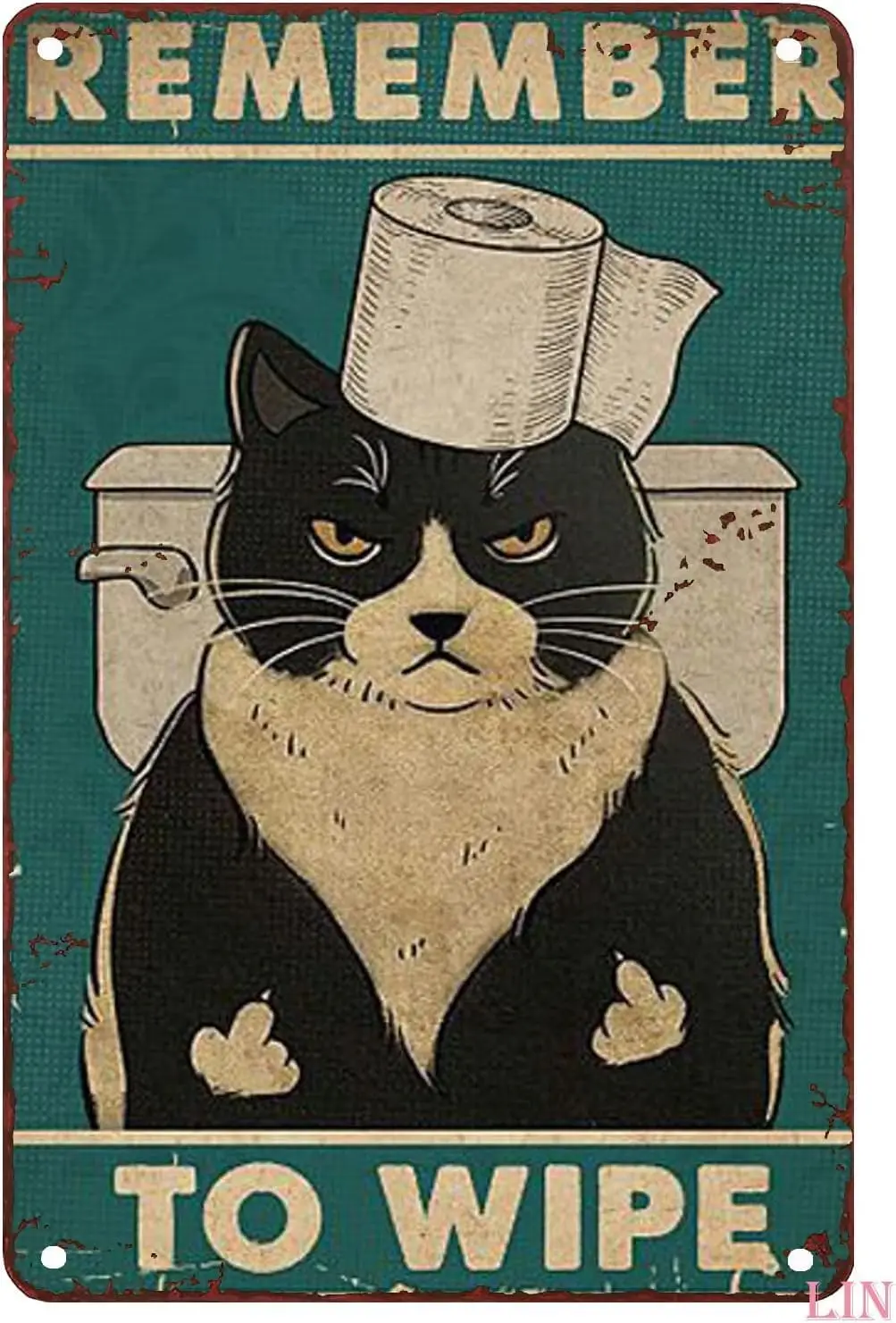 Funny Bathroom Decor Remember to Wipe Tuxedo Cat Tin Sign Chic Art Wall Metal Decorations Funny Iron Plaque Signs Gift 8x6