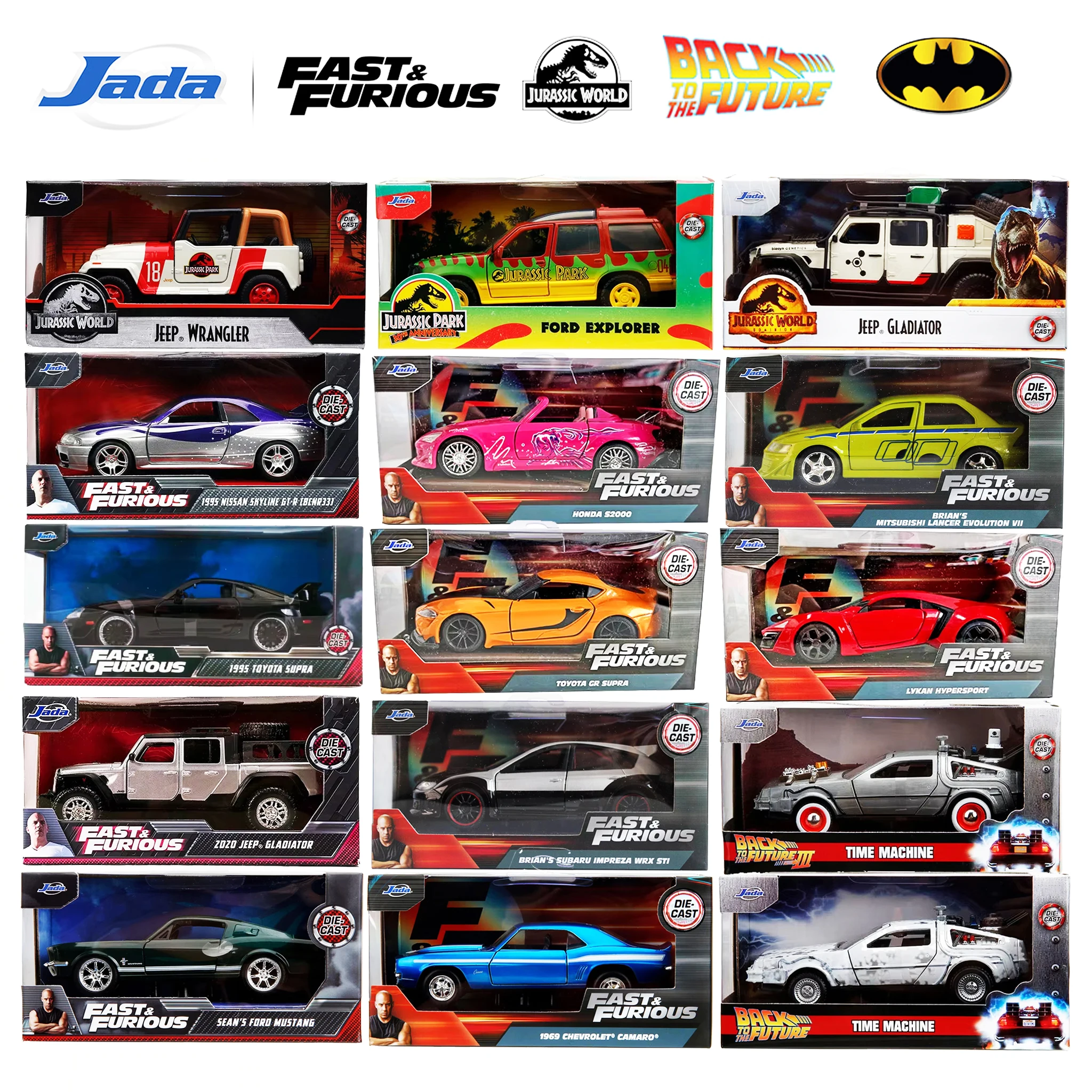 JADA 1:32 Diecast Alloy Car Model Fast Furious Jurassic Back Future Metal Toy Vehicle Collection Kids Gift Official Licensed