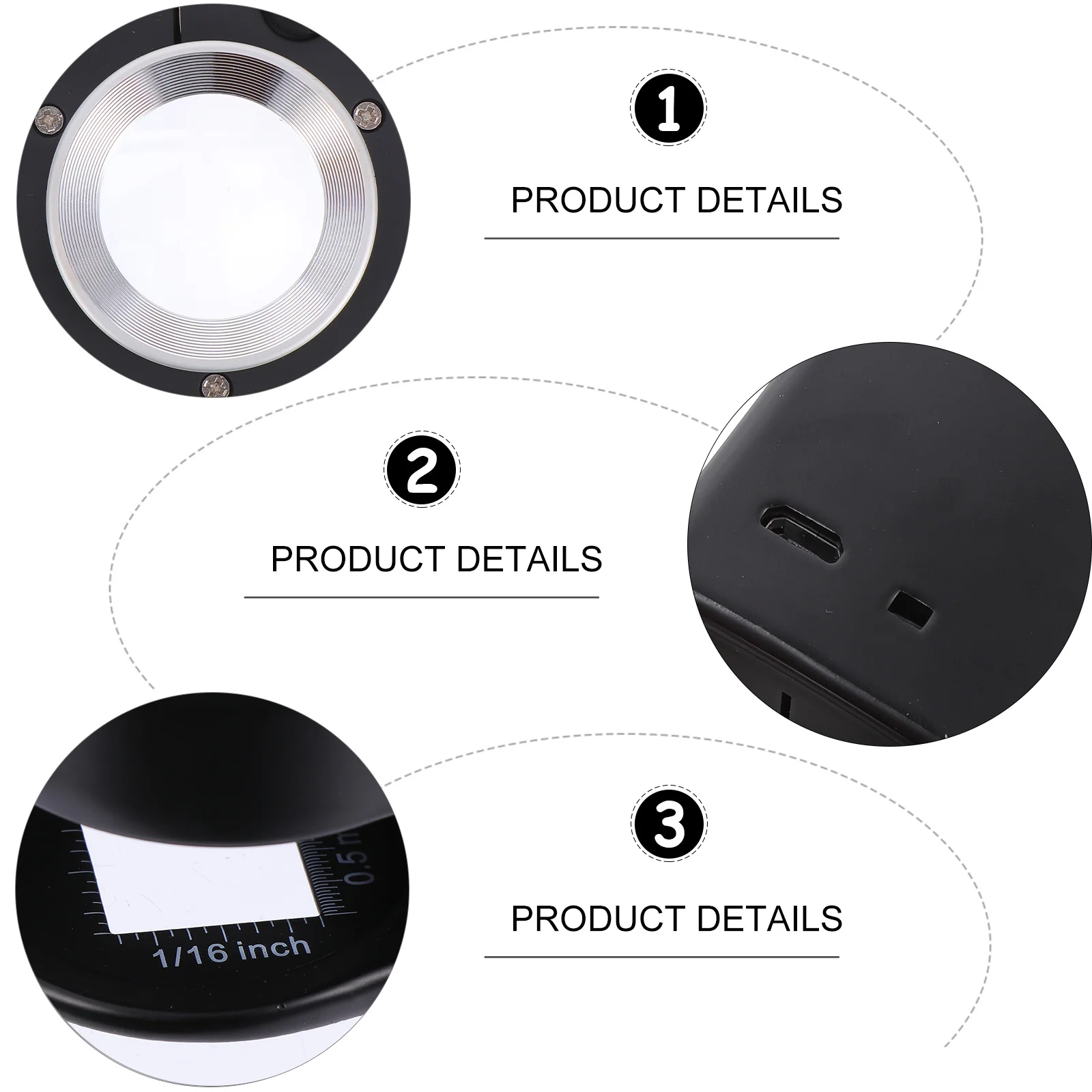 WATIIFUFU Magnifier Mirror Portable Glass Optical Observation Instrument Desktop Black Plastic