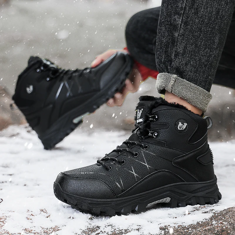 

Мужские хлопковые ботинки, зимние теплые плюшевые уличные повседневные ботинки, модные нескользящие удобные зимние рабочие ботинки с высоким берцем, большой размер 48