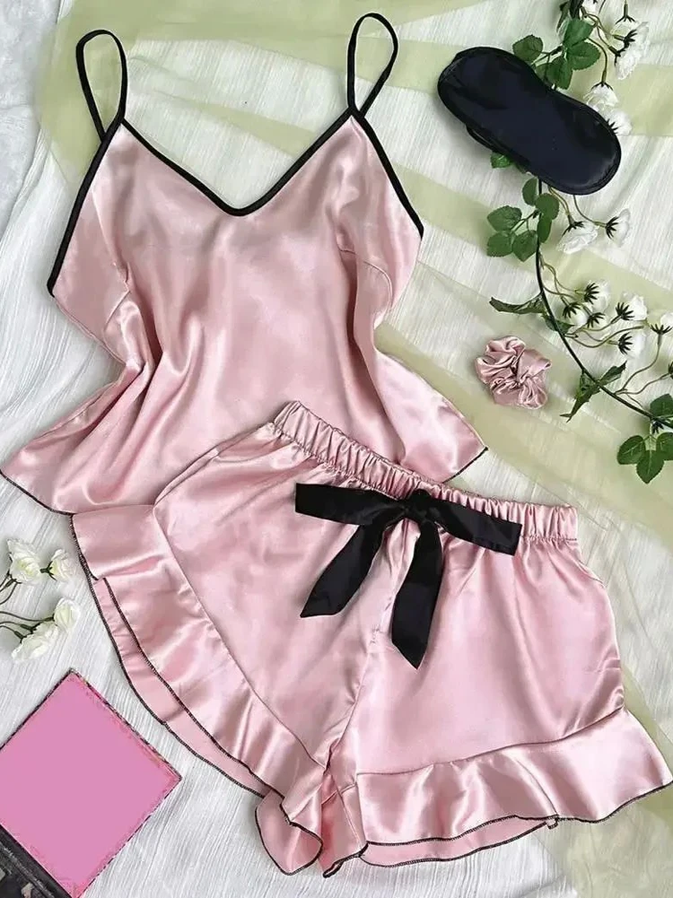 

Color V-ne Csole orts Set Women's Svel Summer Spwear Home Clothes Pure Color Strap ort Pants Ensemble