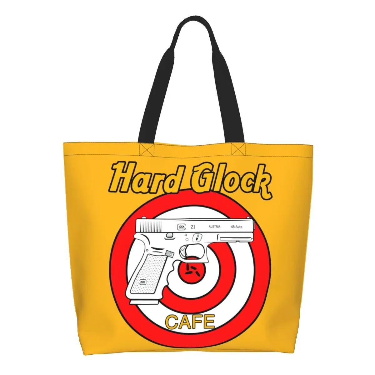 Hard Glock Cafe Grocery Shopping Tote Bag Women Cute USA Handgun Pistol Logo Canvas Shopper Shoulder Bag Big Capacity Handbags