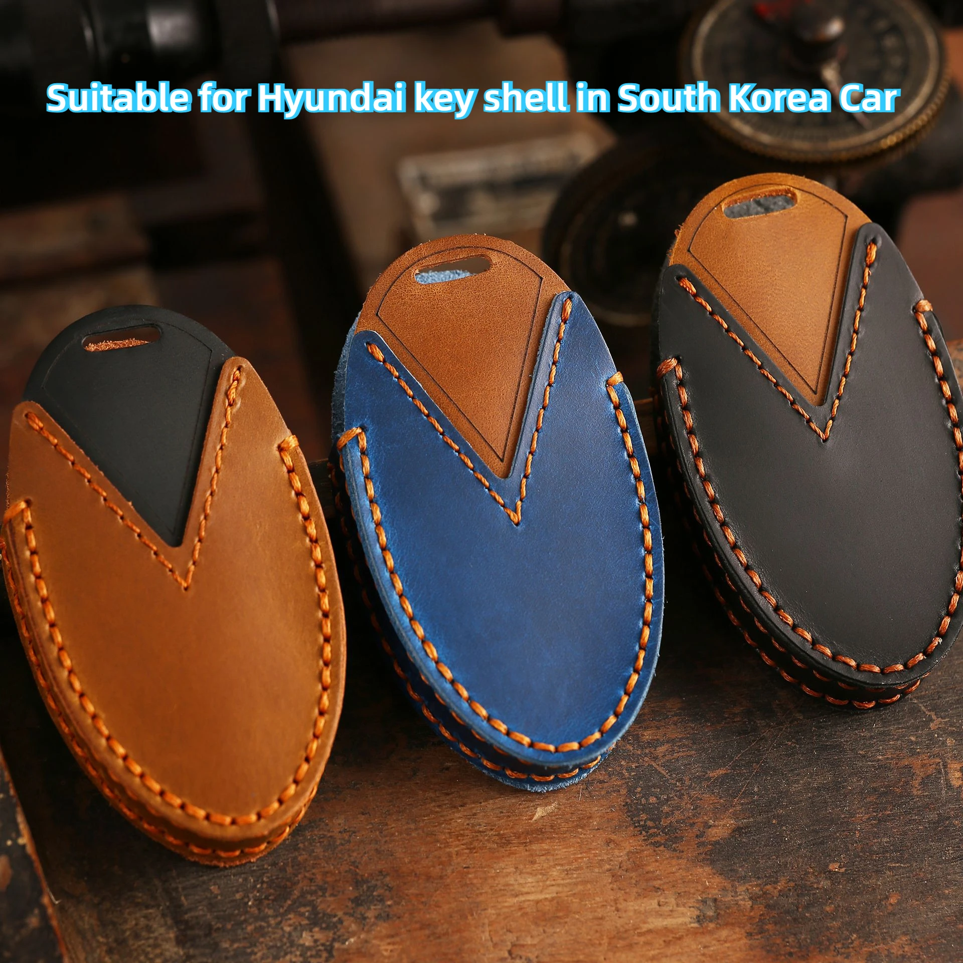 

2024 New Key Shell Suitable for Hyundai Car Key Case in South Korea, Pure Handmade High-end Cowhide Car Key Protective Cover