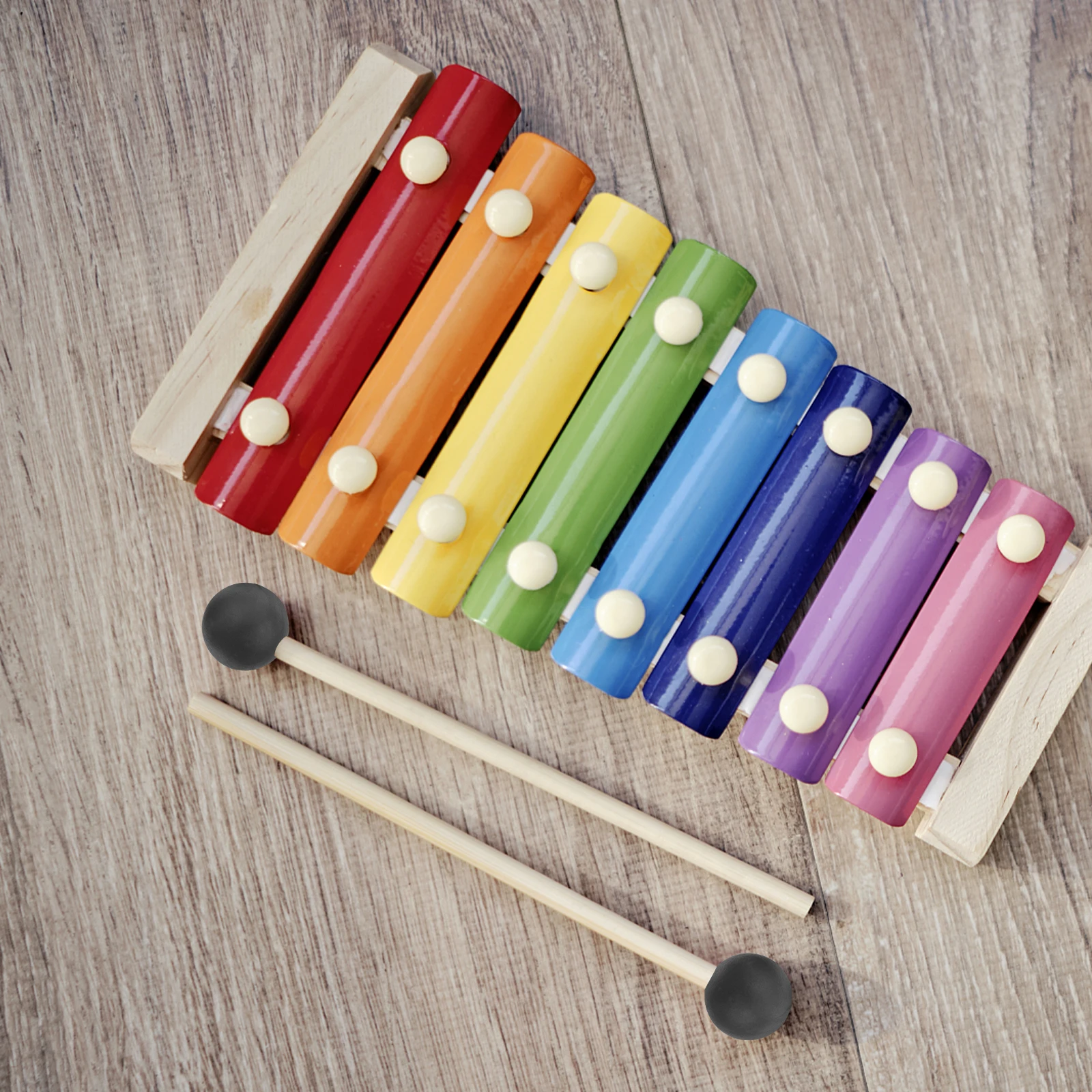 

10 Pcs Black Rubber Drum Mallet Heads Children Percussion Xylophone Marimba Tongue Long Wooden Handle Accessories