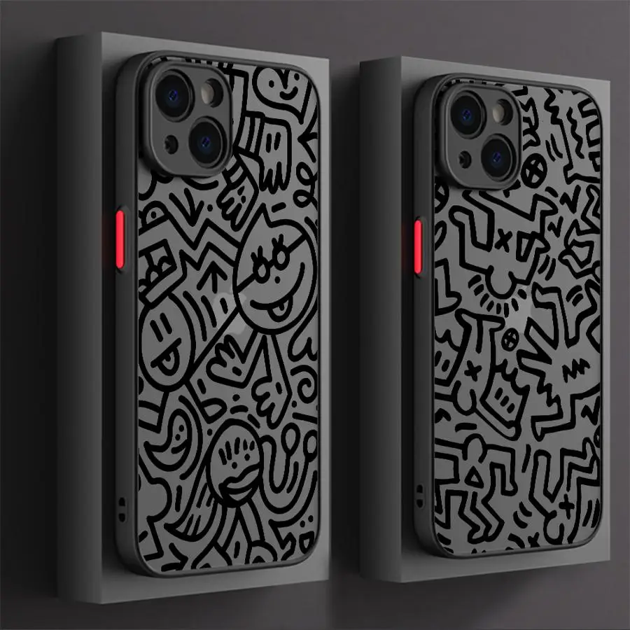 Funda para iPhone 12 16 Pro Max 15 Plus 14 16e X XS 11 7 8 13 Mini funda trasera de teléfono dibujos animados lindo abstracto