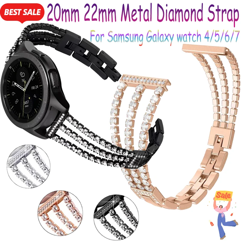 20mm 22mm Metal Diamond Strap For Samsung Galaxy watch 7/6/5/4 Women Luxury Wristband For Huawei watch GT5-4-3-5 Pro 46mm Correa