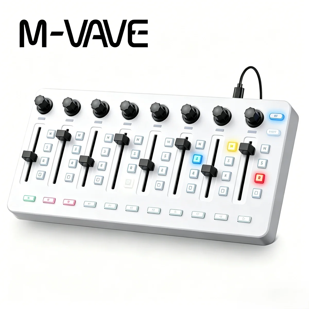 

M-VAVE SMC-MIXER White Portable USB MIDI Keyboard Controller, 8 Channel Faders LED Indicator 43 Backlit Button 8 Endless Knobs