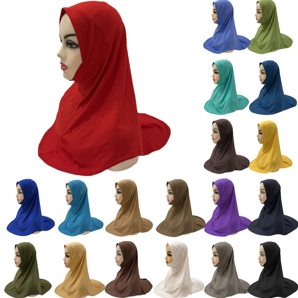 Kids Girls Muslim Arabic Hijab Uuderscarf School Solid Color Child Headwear Cover Bonnet Shawl Wrap Islamic Headscarf 5-10 Years