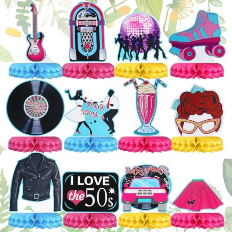 12 قطعة 50s زينة الحفلات 1950's روك آند رول العسل المركزية جورب هوب ديكور ريترو موضوع الموسيقى لوازم الحفلات المفضلة #1