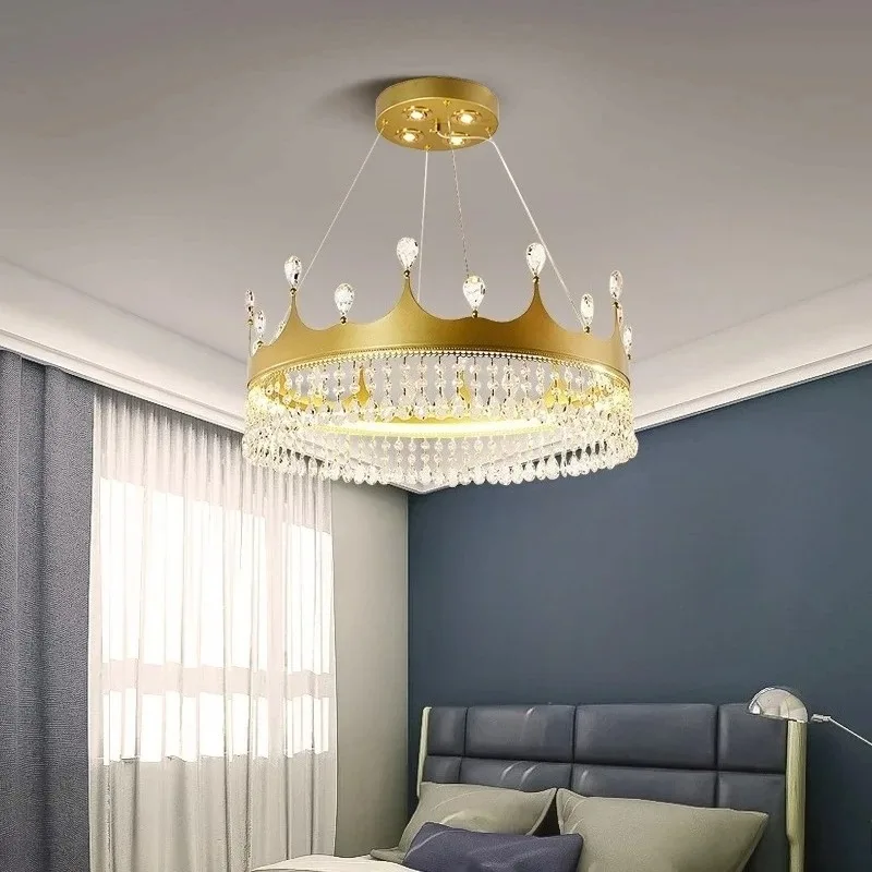 Nordic Princess Room Crown Crystal Pendant Lights for Study Kitchen Bedroom Hotel Home Lighting LED Ceiling Chandelier Fixture