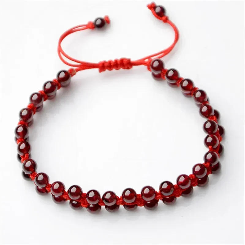 Natural Red Garnet Bracelet Round Garnet Beads Handmade Red Rope Accessories DIY Bracelet Bangle Garnet Jewelry Jade