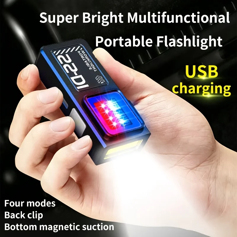 Powerful Mini COB LED Flashlight USB C Rechargeable Hanging Work Light with Clip Magnet Waterproof Camping Walking Pocket Lamp