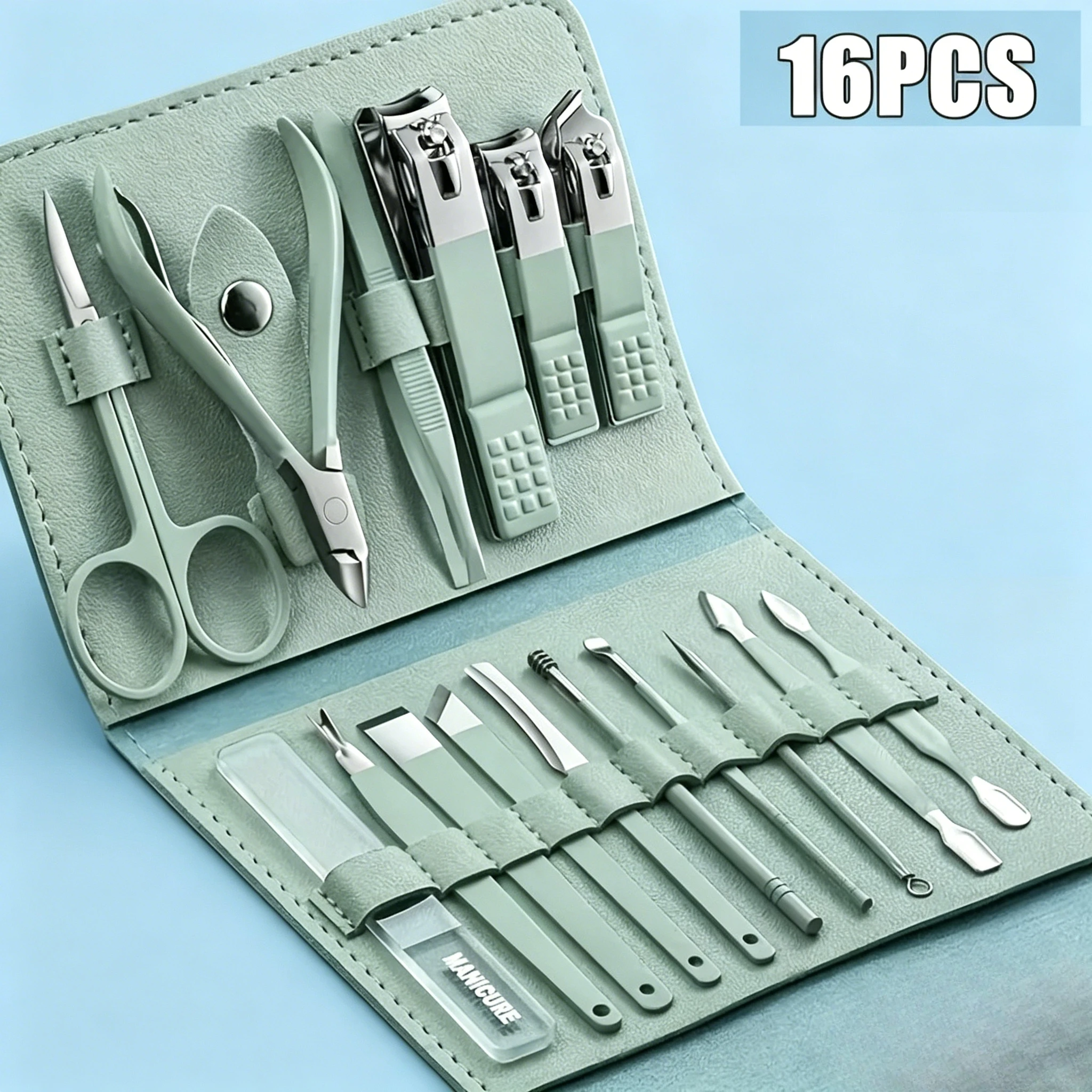 

Professional 16Pcs Nail Clippers & Cuticle Nippers Manicure Pedicure Set Home Travel Nail Care Tools Kit
